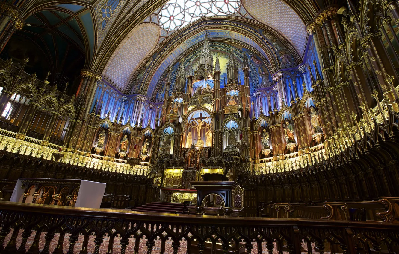 Фото обои Канада, церковь, религия, алтарь, Собор Монреальской Богоматери, Базилика Нотр-Дам де Монреаль