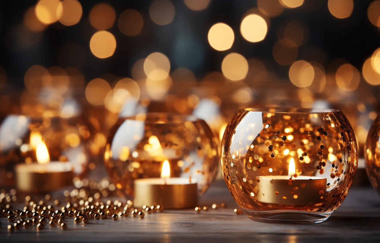 Фото обои украшения, свечи, Новый Год, Рождество, golden, new year, happy, Christmas