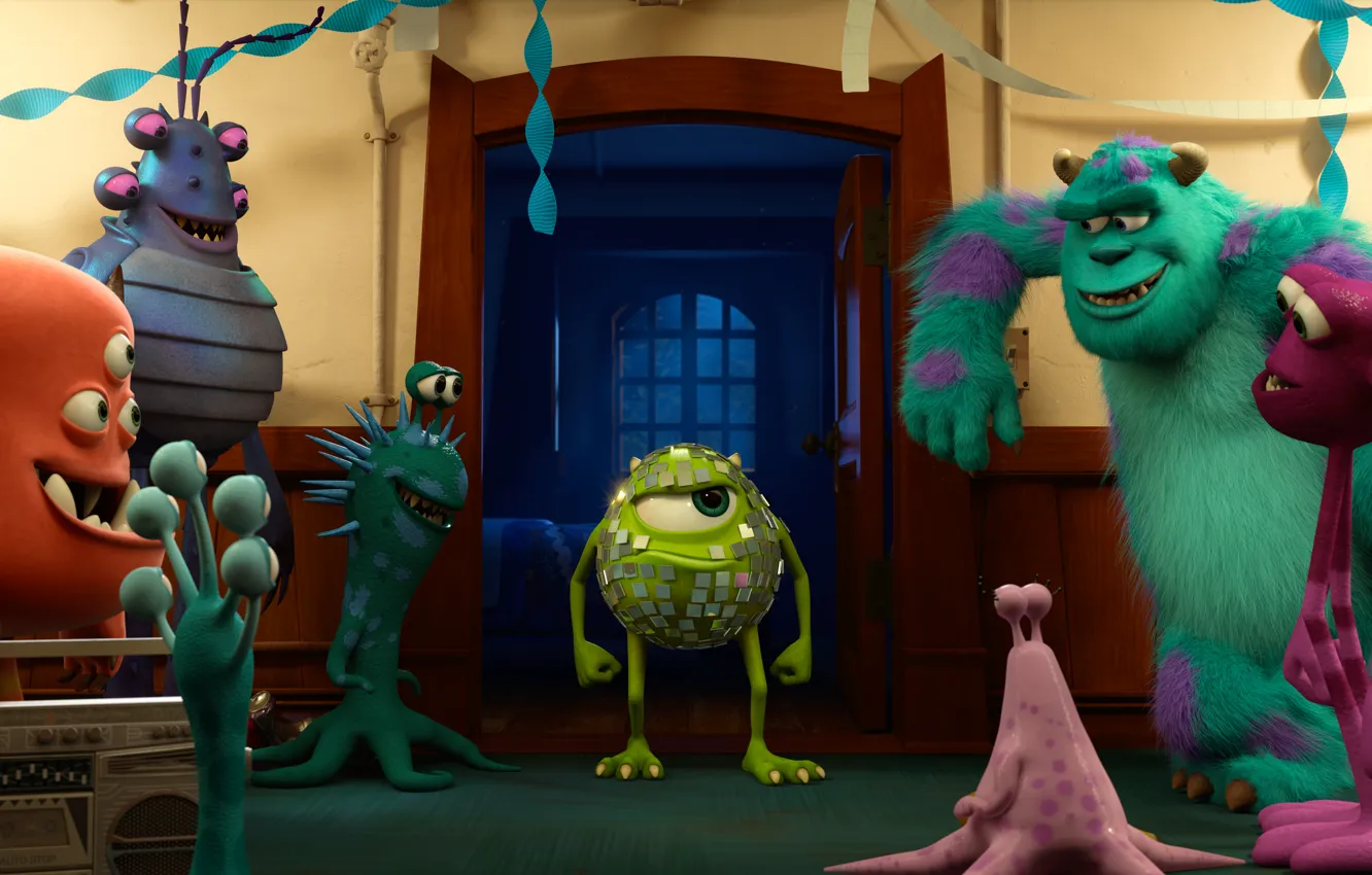 Фото обои Академия монстров, MONSTERS UNIVERSITY, Mike Wazowski, Sulley, Monsters University