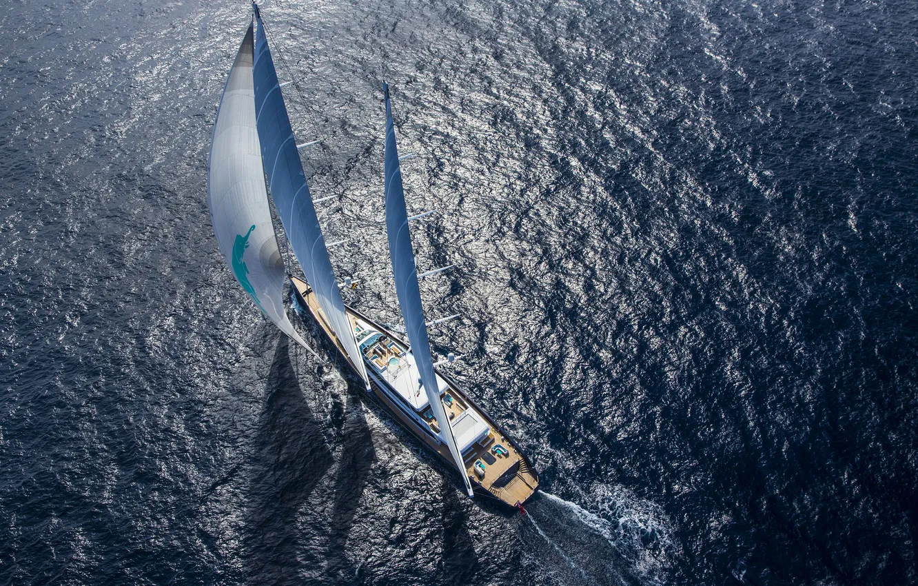Фото обои море, путь, паруса, вид с высоты, Sailing Yacht, плавание под парусами, чартер, двухмачтовая парусная суперяхта