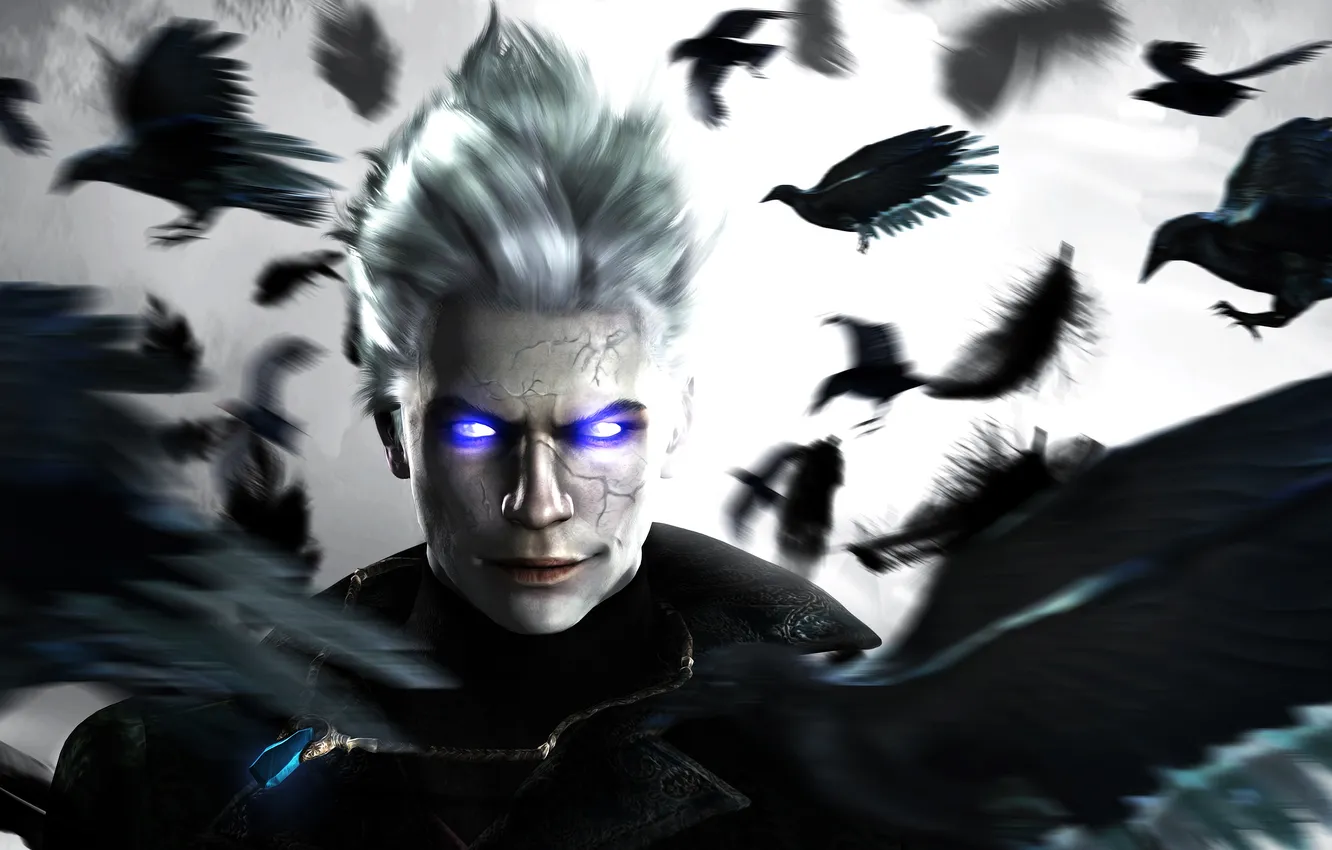 Фото обои ворон, белые волосы, raven, Capcom, Vergil, DmC: Devil May Cry