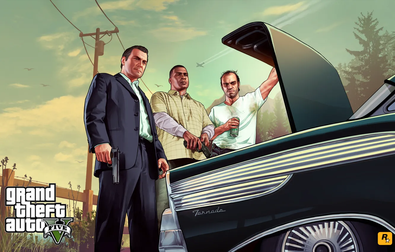 Фото обои тачка, бандиты, Майкл, мафия, Grand Theft Auto V, Тревор, Франклин