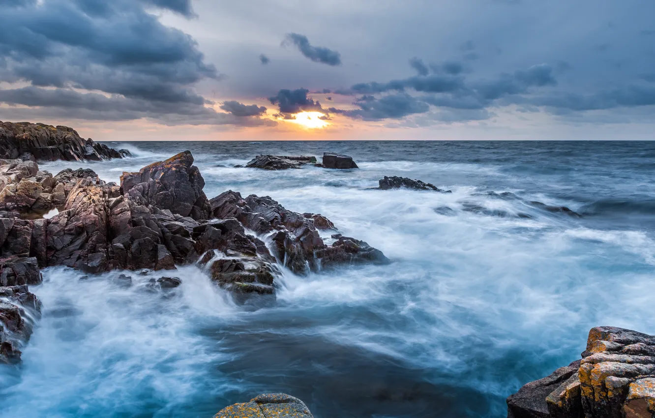 Фото обои море, закат, скалы, Швеция, Сконе, заповедник Куллаберг