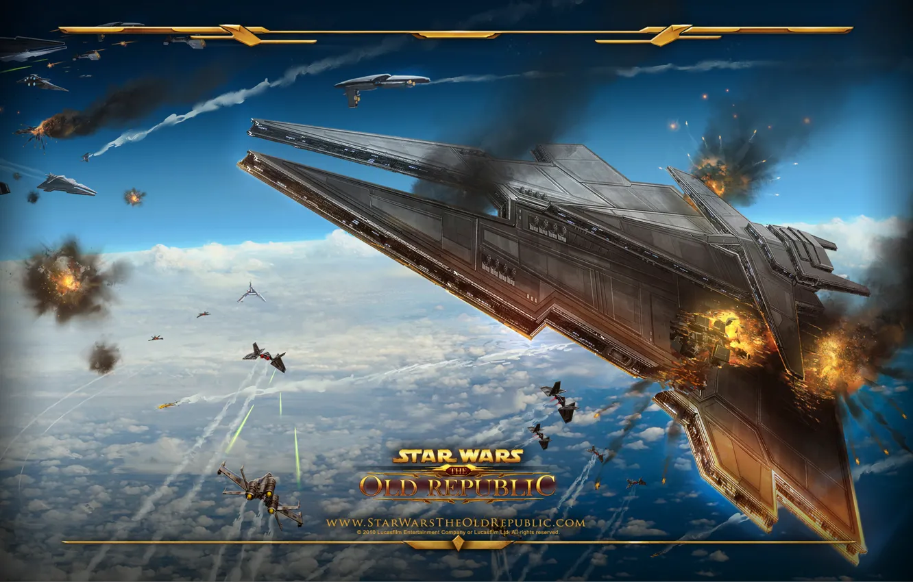 Фото обои воздушный бой, Star Wars. The Old Republic, имперский корабль
