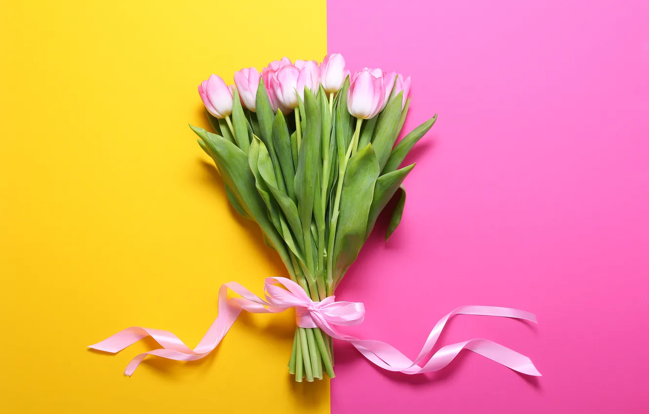 Фото обои цветы, фон, букет, тюльпаны, pink, flowers, background, tulips