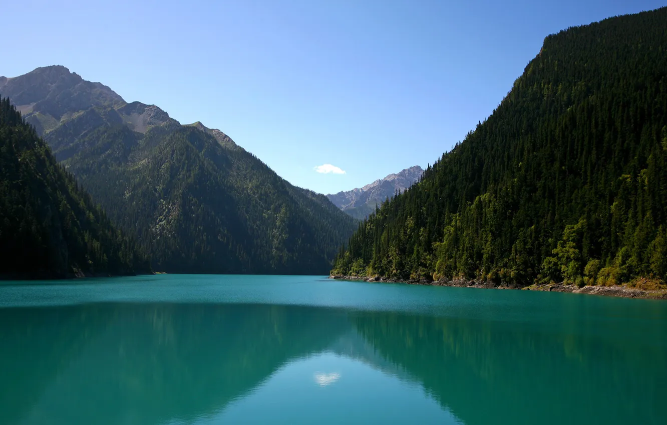 Фото обои лес, пейзаж, горы, природа, озеро, Китай