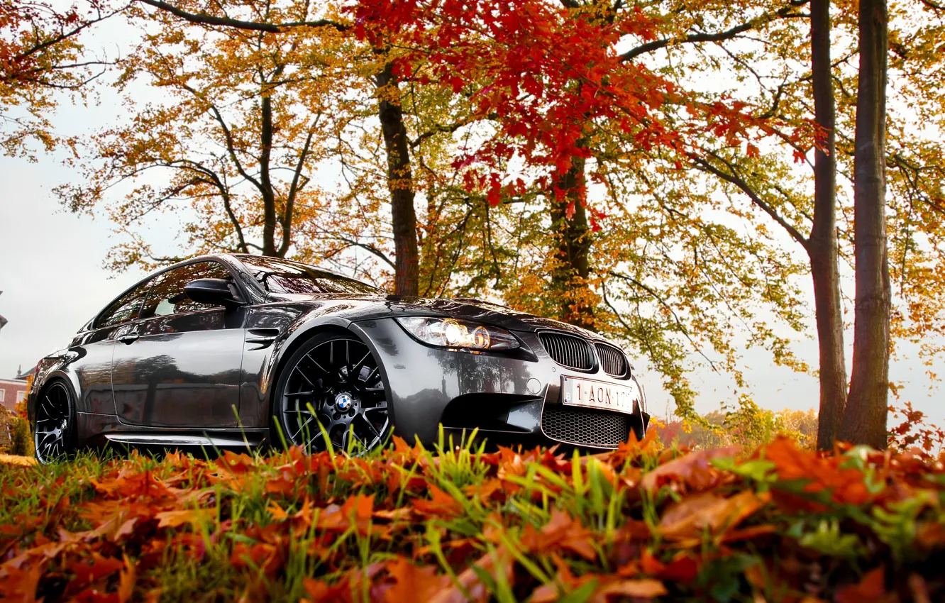 Фото обои BMW, autumn, leaves, e92, fall