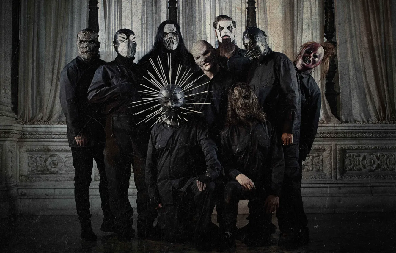 Фото обои Slipknot, Nu metal, Groove, Corey Taylor, Sid Wilson, Chris Fehn, Craig Jones, Shawn Crahan