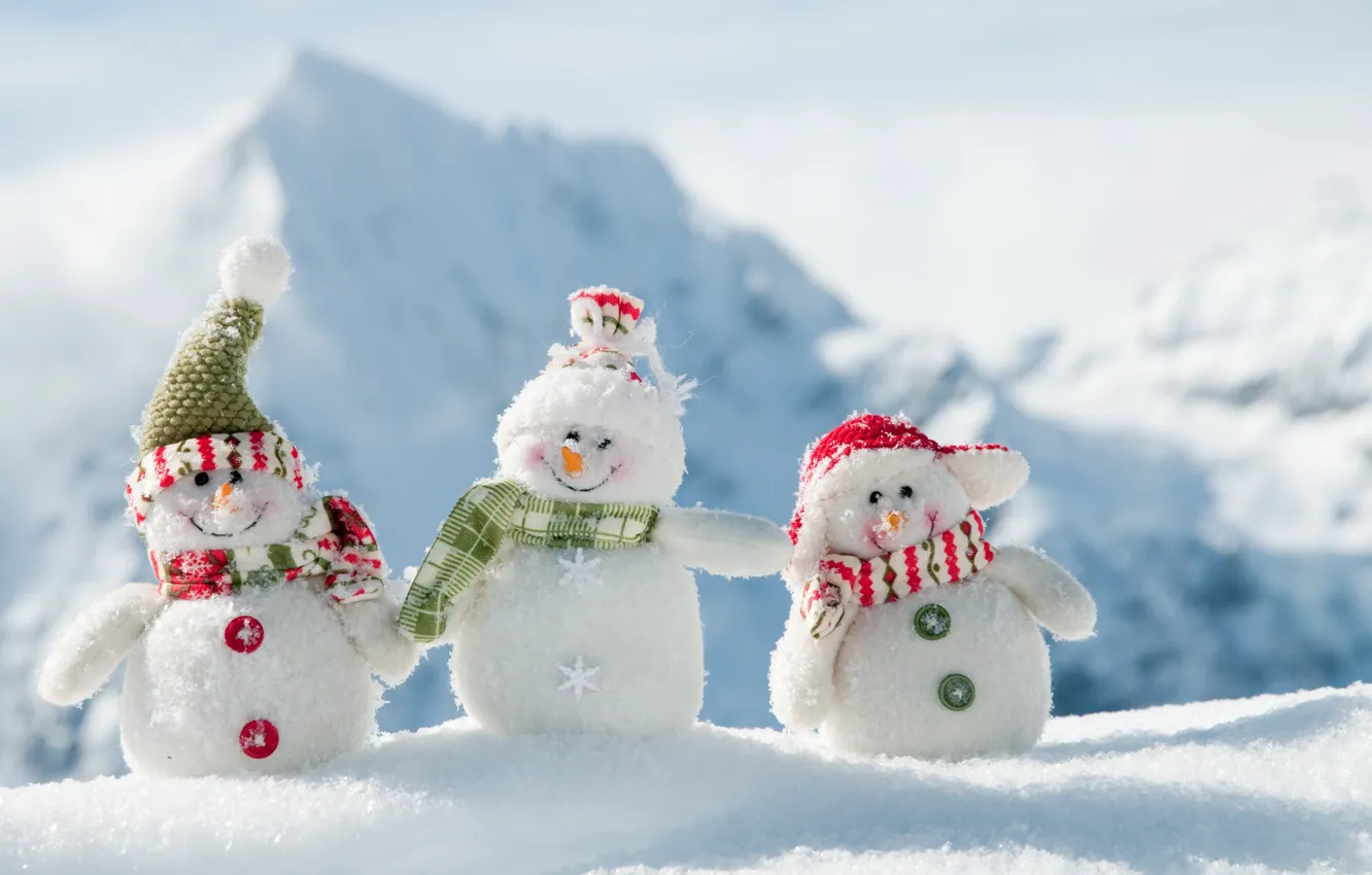 Фото обои зима, новый год, снеговики, весёлые, White snowmans