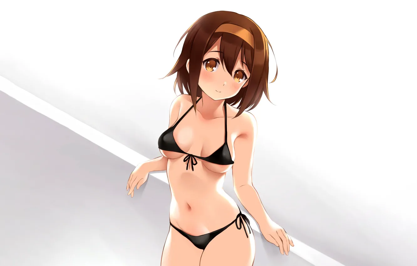 Фото обои girl, sexy, cleavage, brown hair, brown eyes, boobs, anime, beautiful