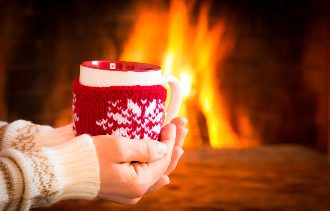 Фото обои зима, кофе, горячий, чашка, fire, камин, winter, cup