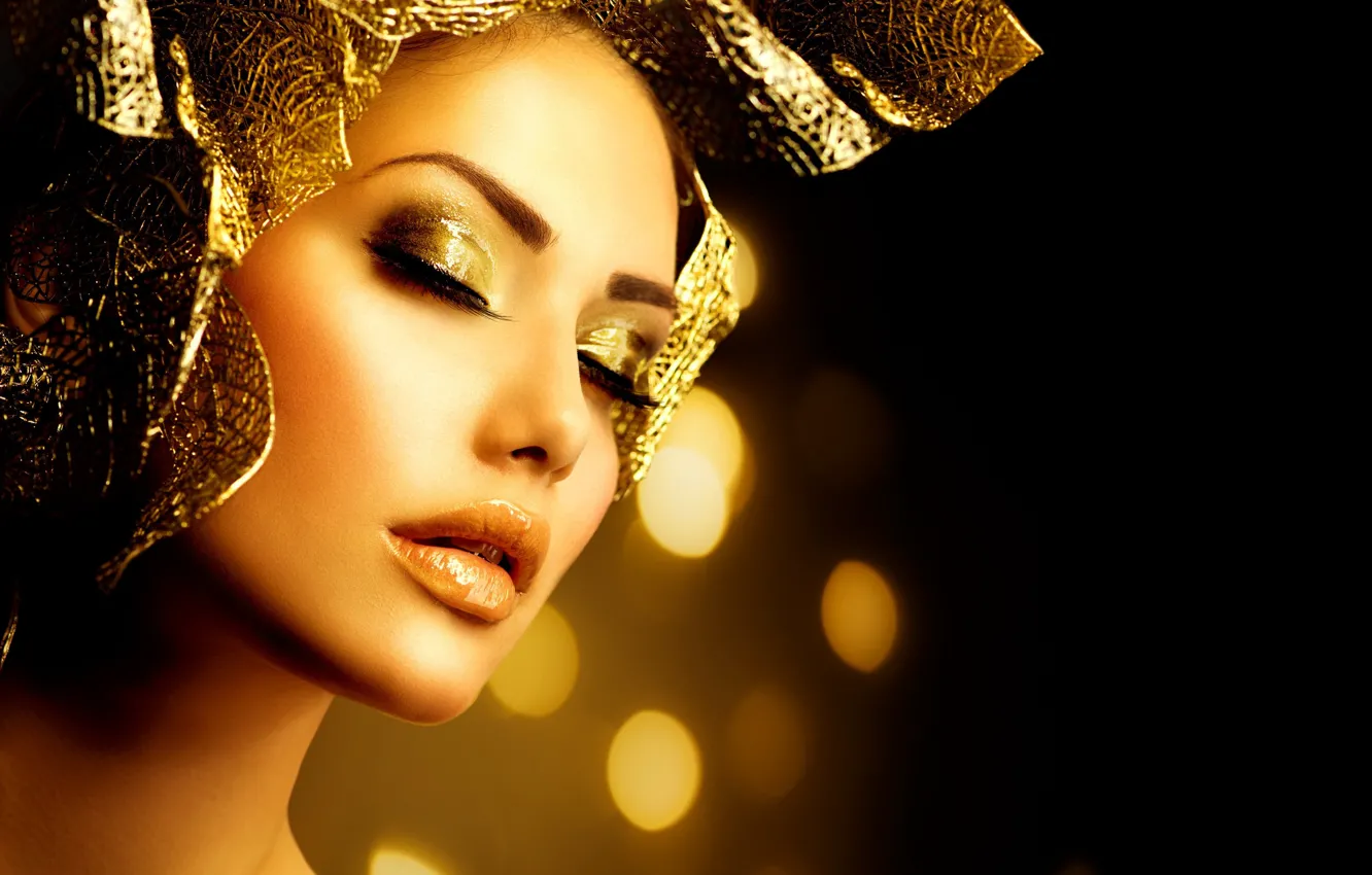 Фото обои девушка, золото, модель, макияж, украшение, Анна Субботина