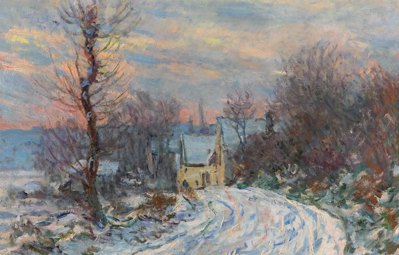 Фото обои пейзаж, картина, Клод Моне, Дорога в Живерни Зимой
