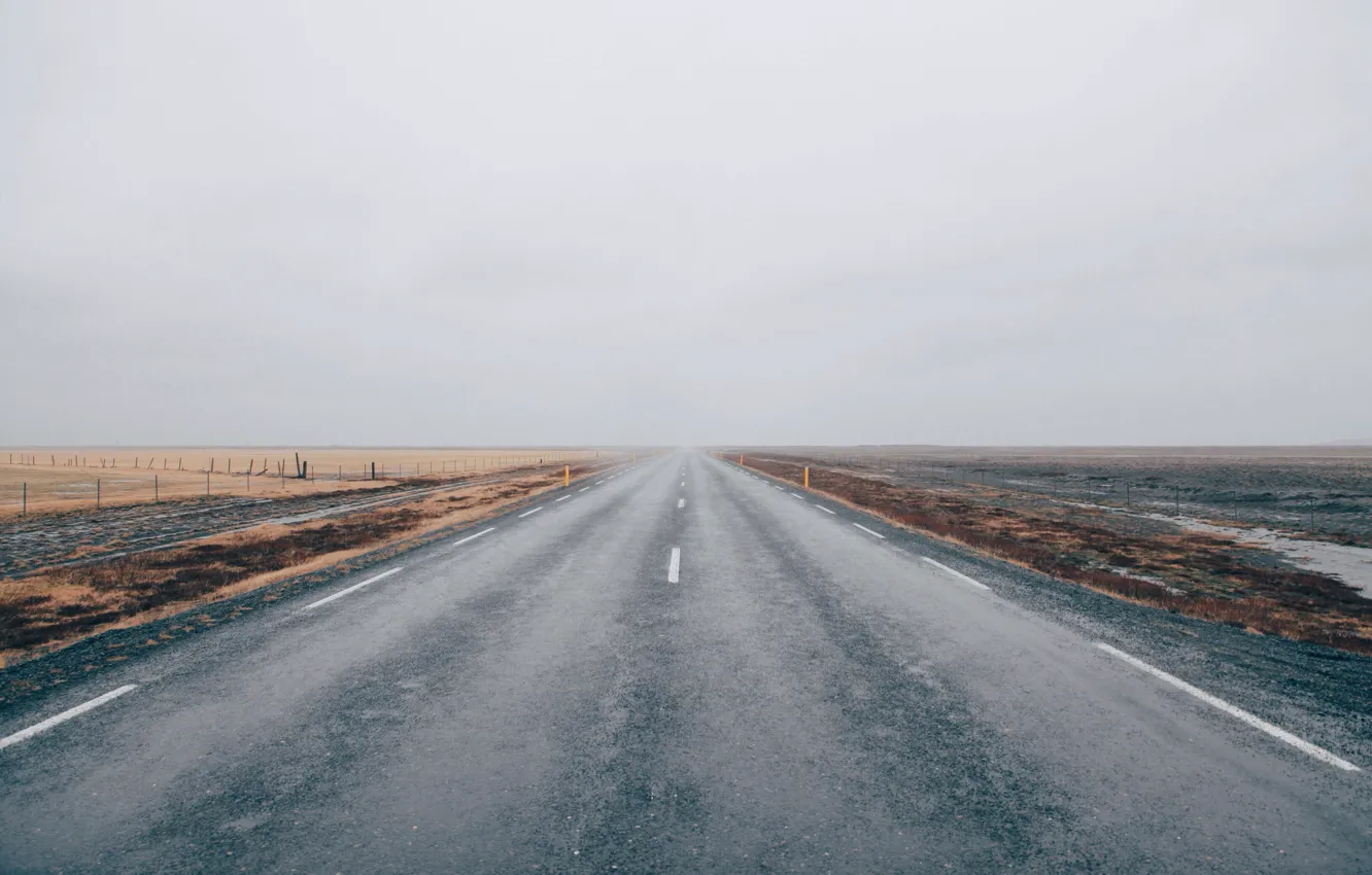 Фото обои road, field, cloudy
