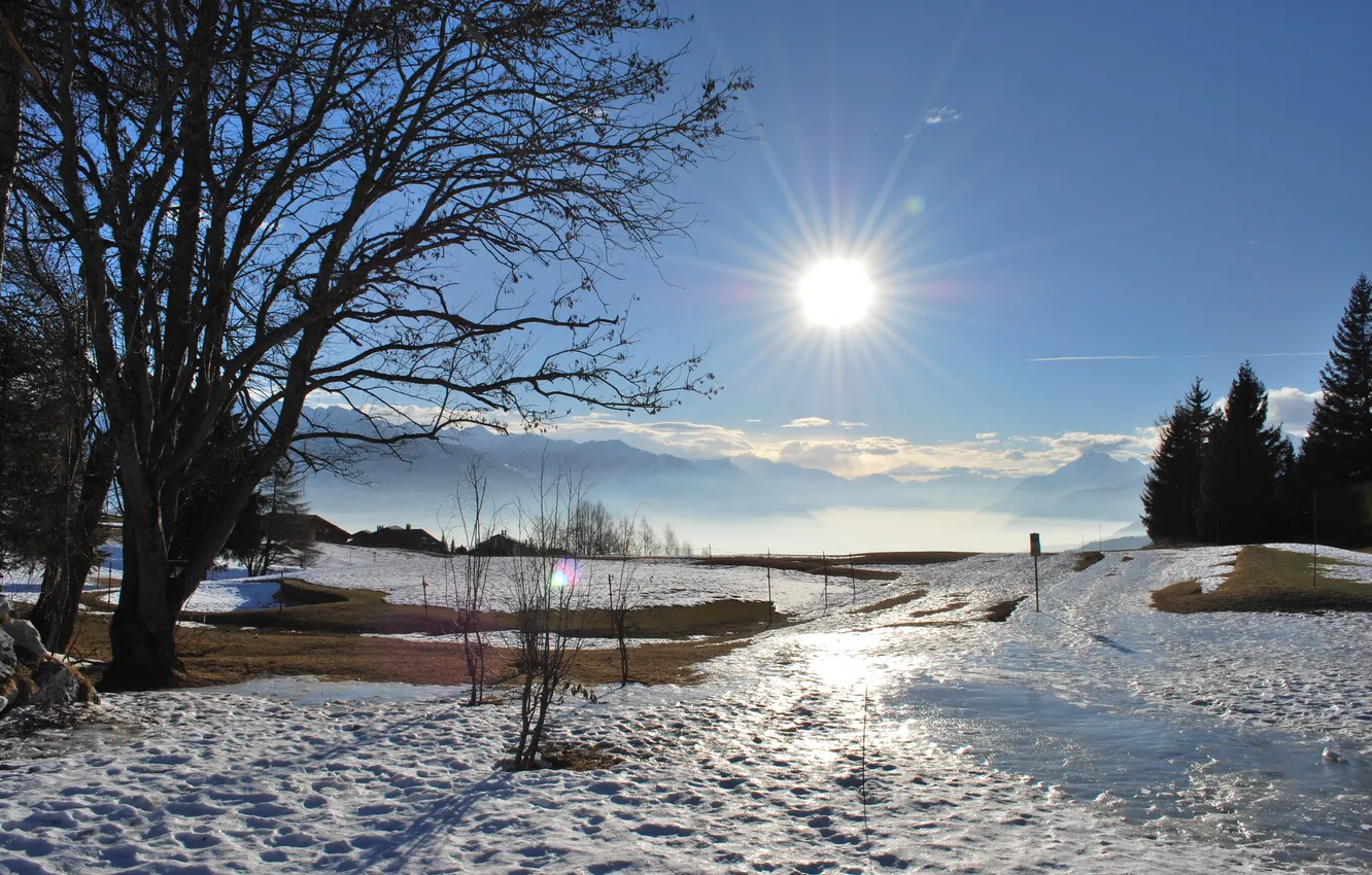 Фото обои снег, пейзаж, природа, winter, snow, sun, зимний день, sunlight