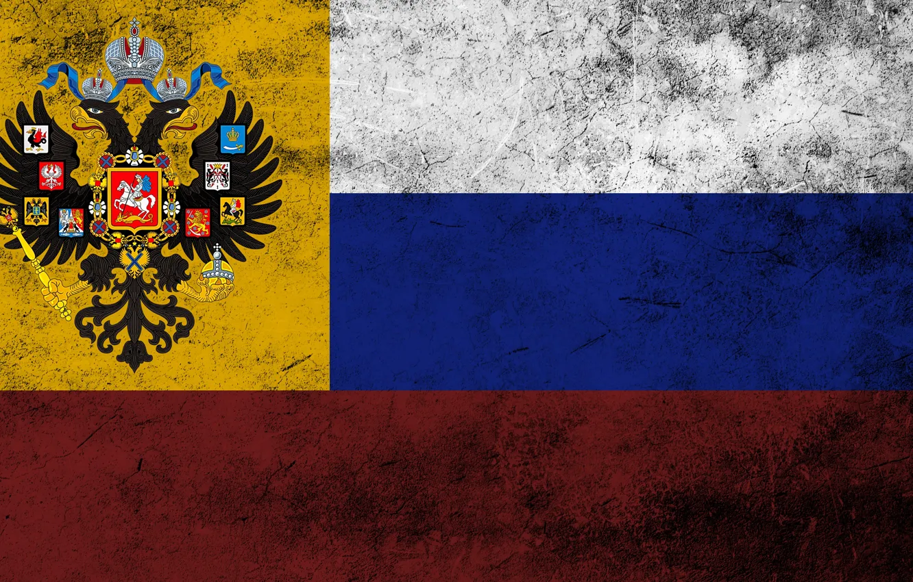 Фото обои орел, флаг, герб, россия, триколор, бетон, российская империя, двухглавый орел