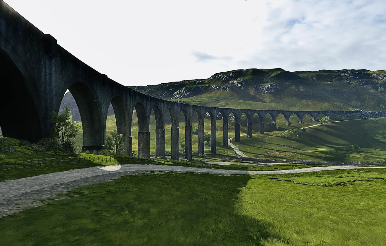 Фото обои HDR, Sky, Landscape, Bridge, Scotland, Game, Rocks, UHD