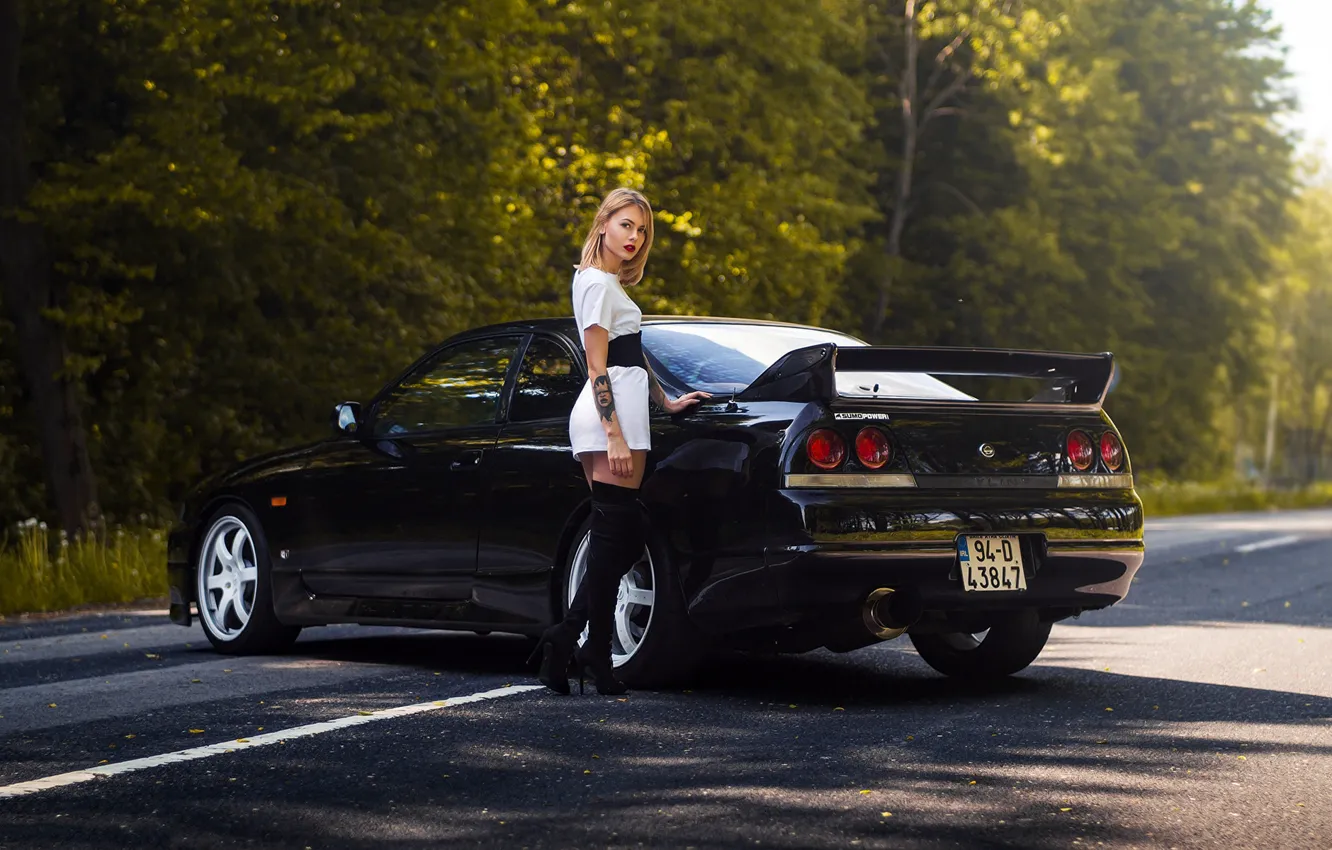 Фото обои Girl, Nissan, Skyline