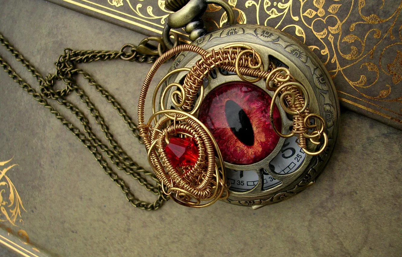 Фото обои металл, глаз, узор, часы, подвеска, карманные