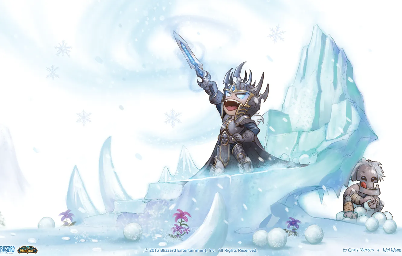 Фото обои снег, мечь, World of Warcraft, Король Лич, Прислужник, комки