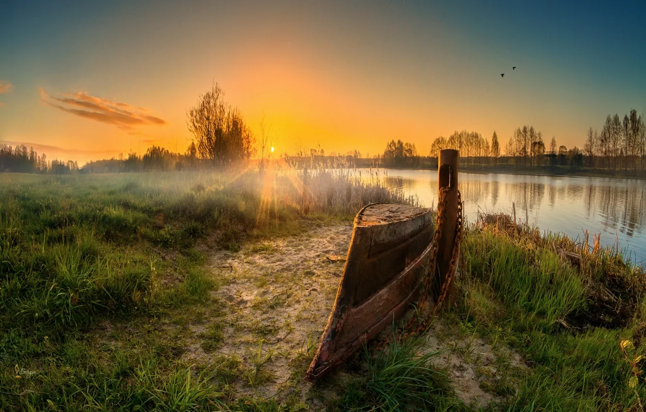 Фото обои небо, облака, пейзаж, закат, природа