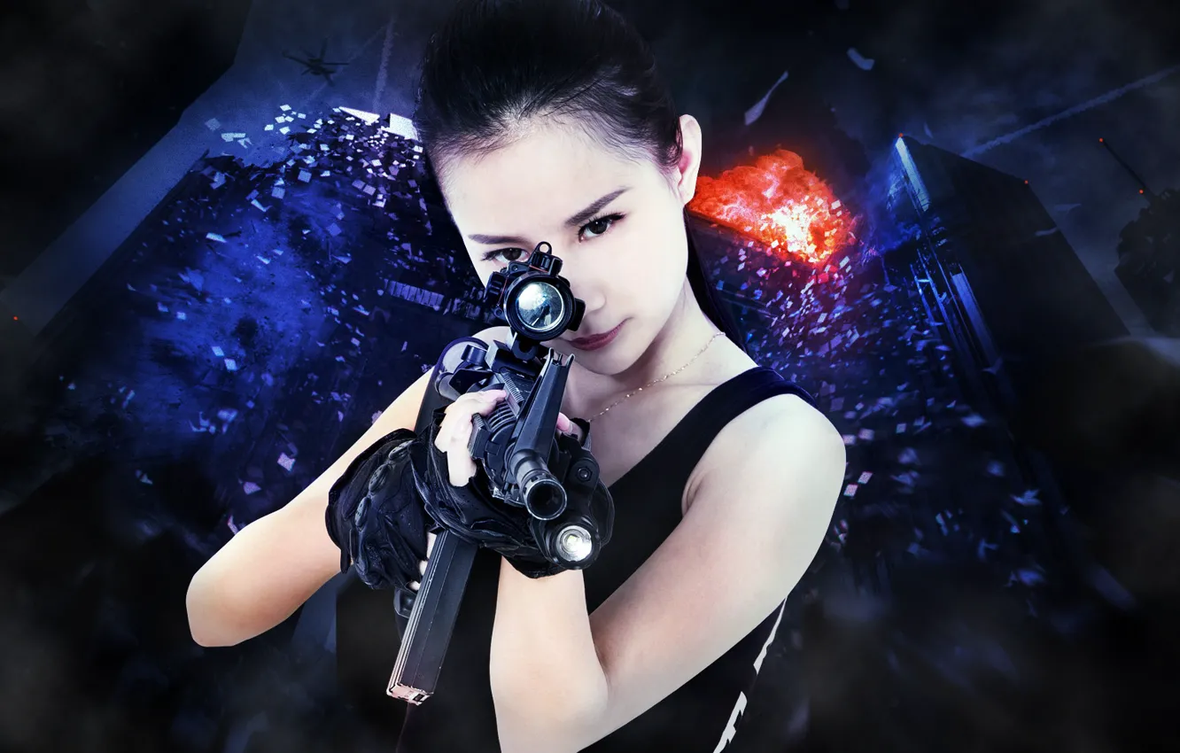 Фото обои девушка, оружие, игра, азиатка, 91WAN
