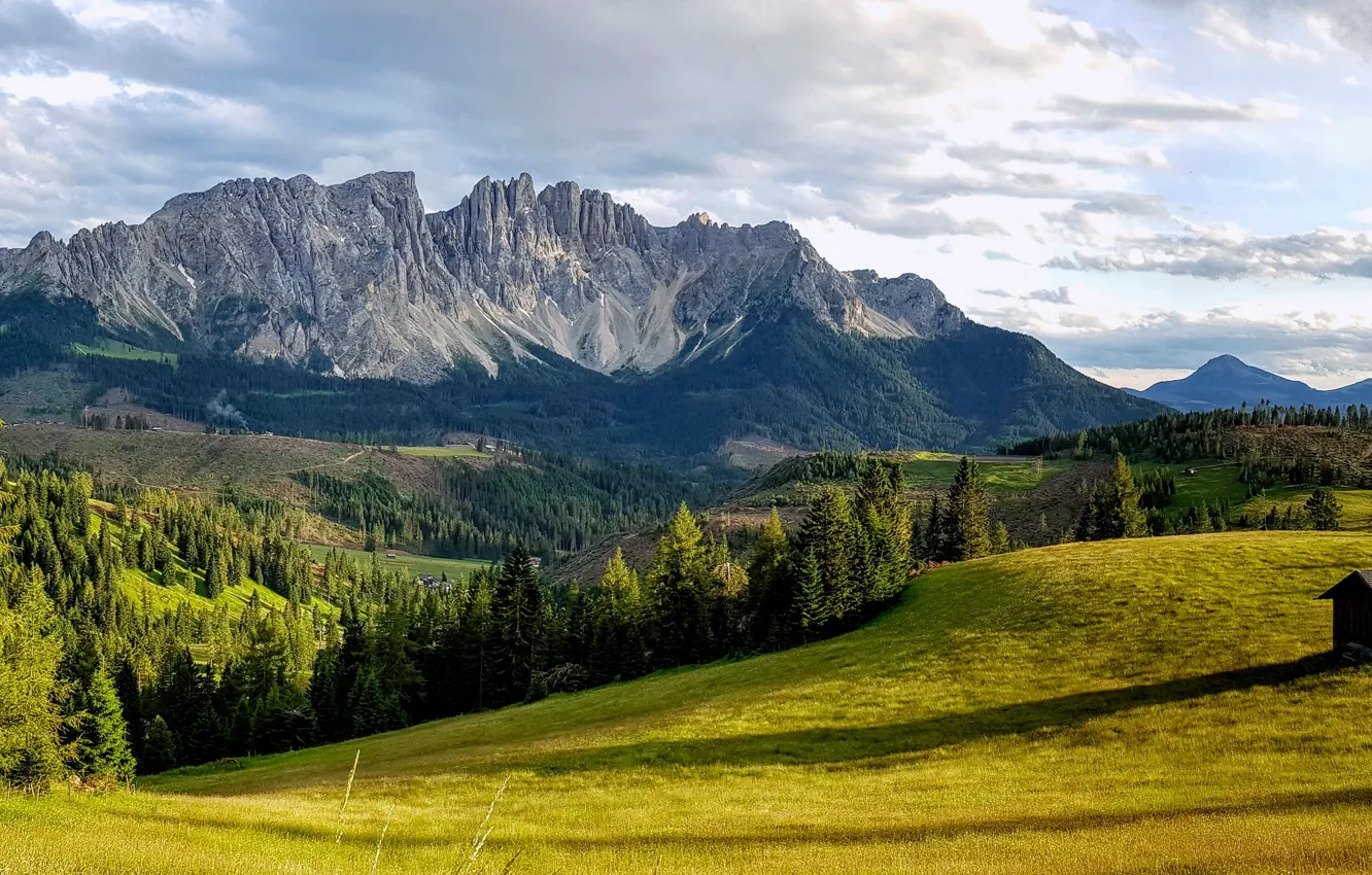 Фото обои деревья, горы, долина, Италия, панорама, Italy, Доломитовые Альпы, Южный Тироль