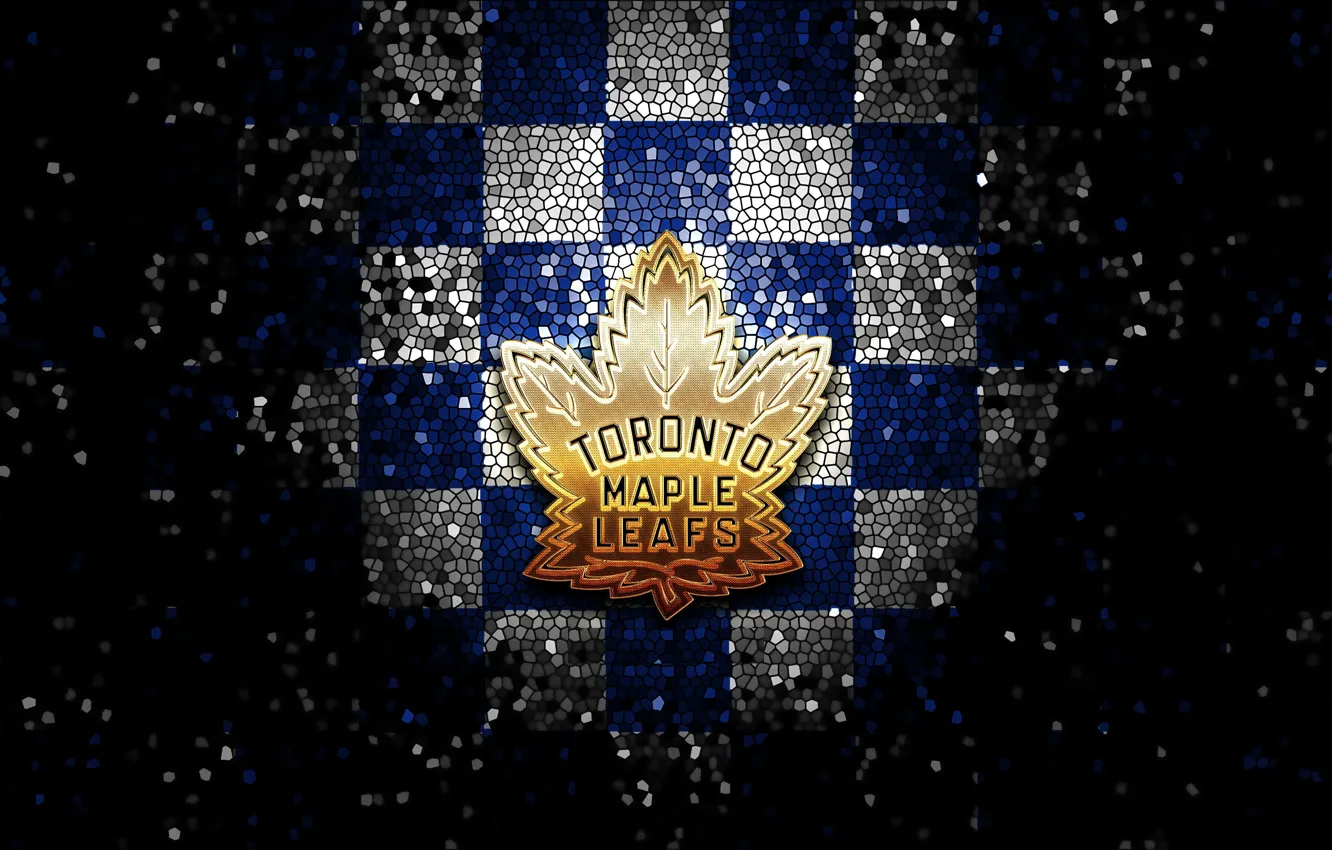 Фото обои wallpaper, sport, logo, NHL, hockey, glitter, checkered, Toronto Maple Leafs