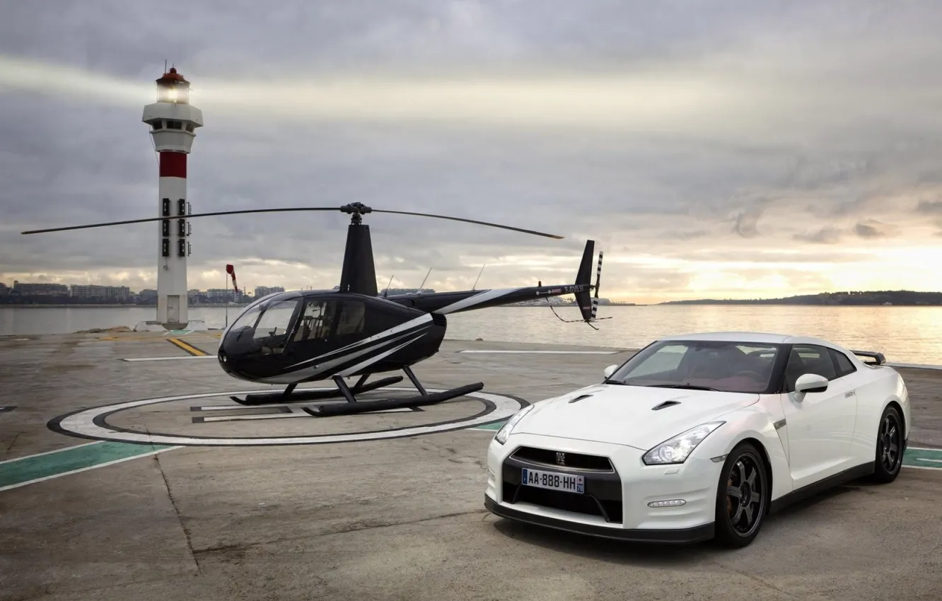 Фото обои вертолет, R35, Egoist, Nissan GTR