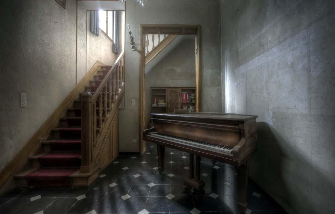 Фото обои музыка, лестница, пианино