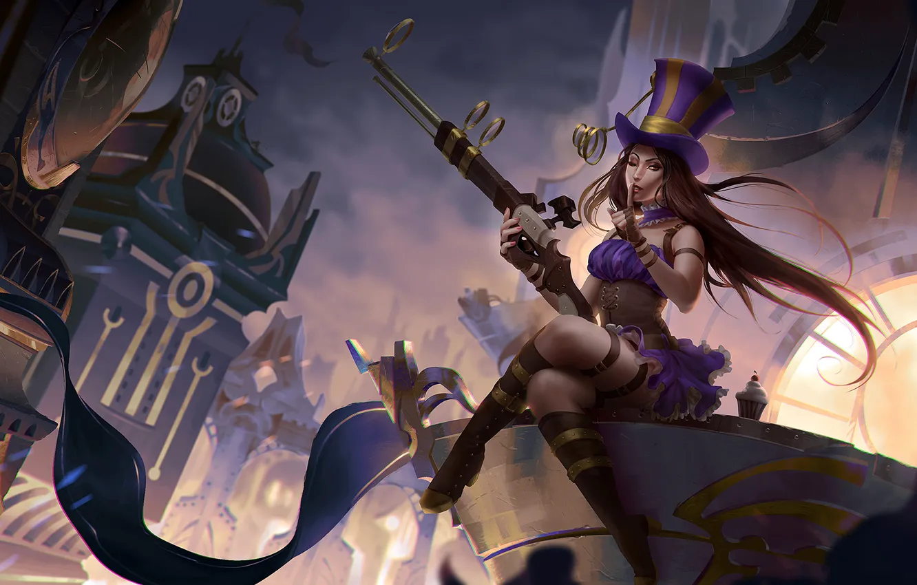 Фото обои ружье, League of Legends, Caitlyn, Cop, Sheriff of Piltover, Sheriff Caitlyn