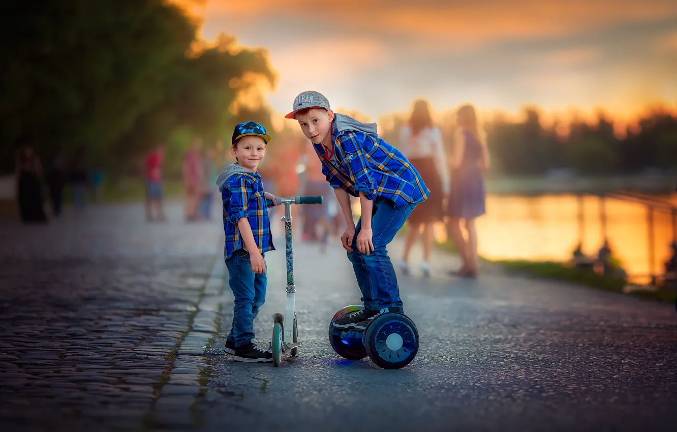 Фото обои природа, мальчик, самокат