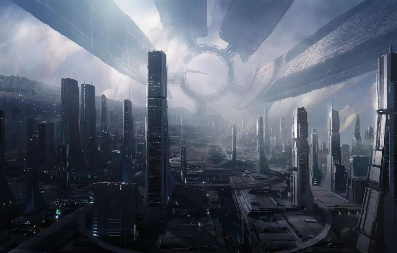 Фото обои космос, станция, Mass Effect 2, Цитадель