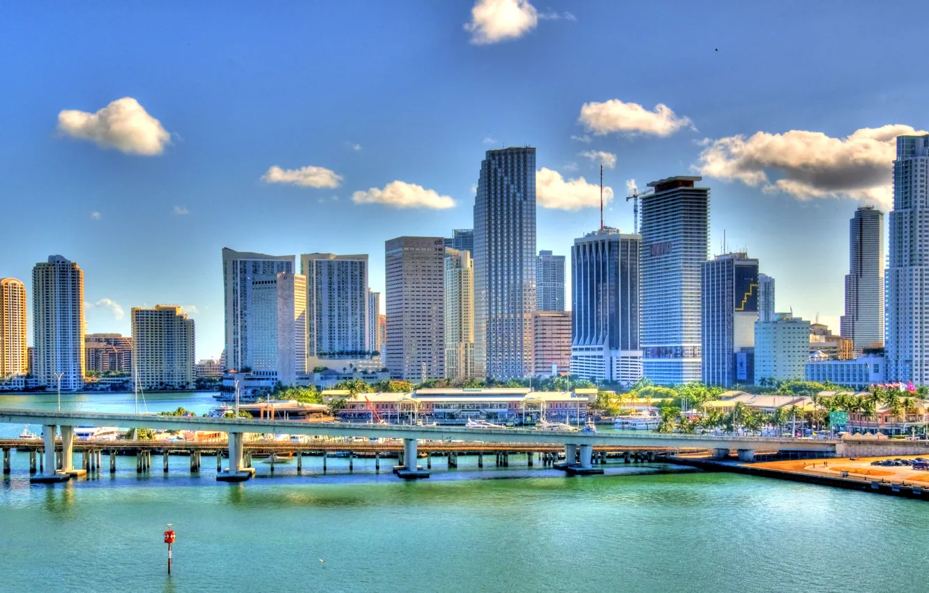 Фото обои мост, город, пристань, Майами