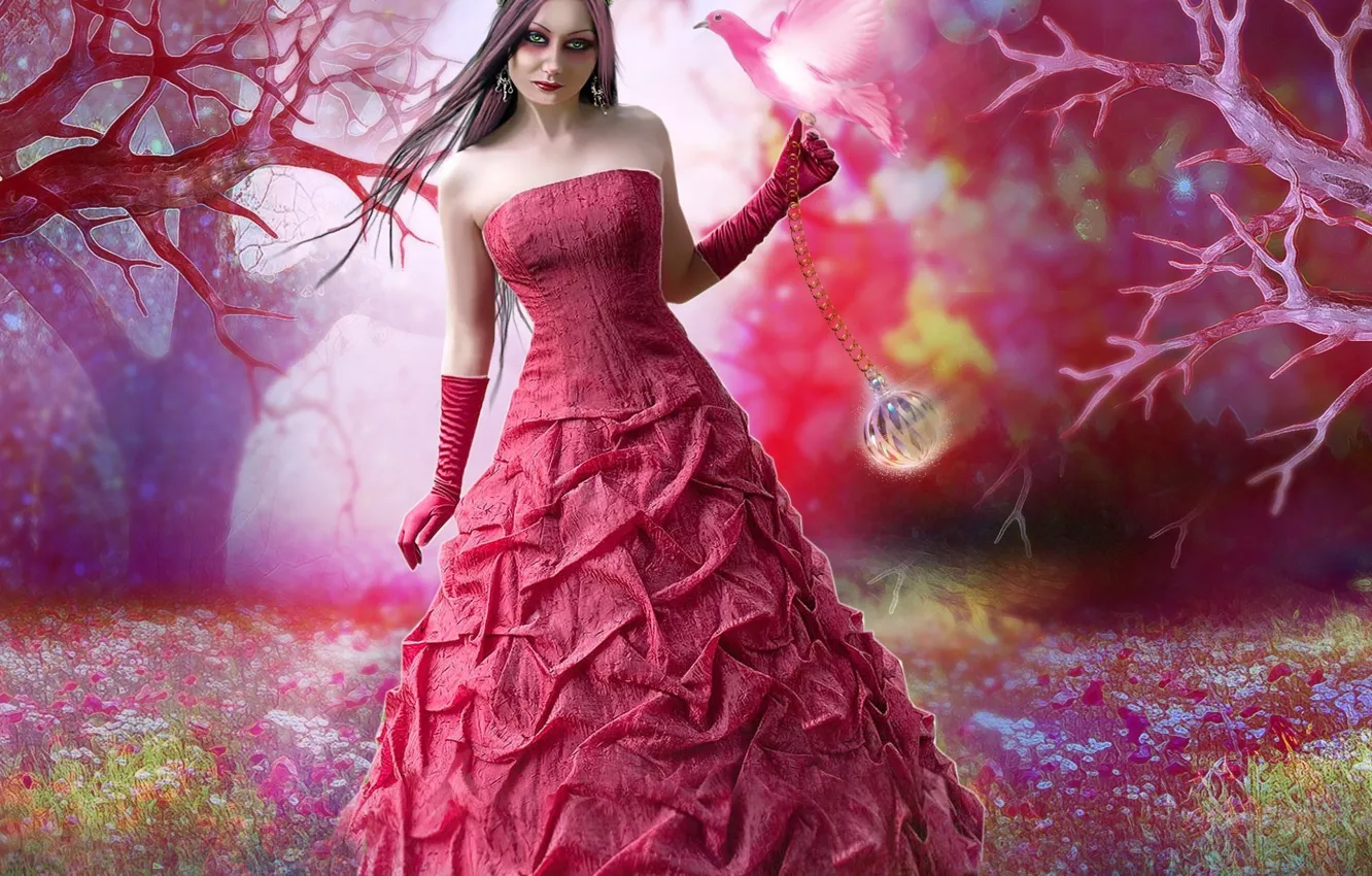 Фото обои девушка, цветы, платье