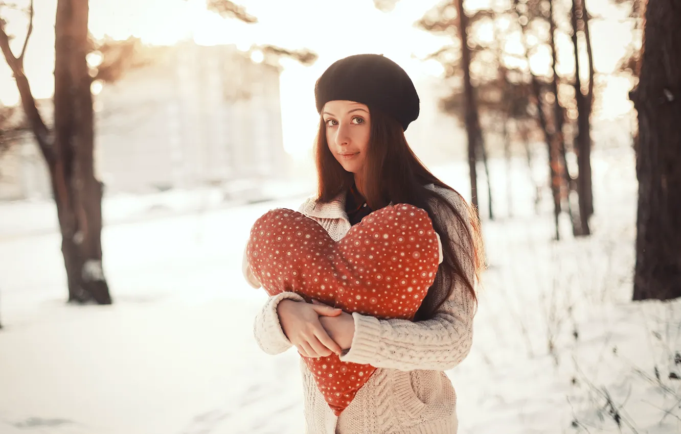 Фото обои девушка, сердце, love, heart, winter, romantic