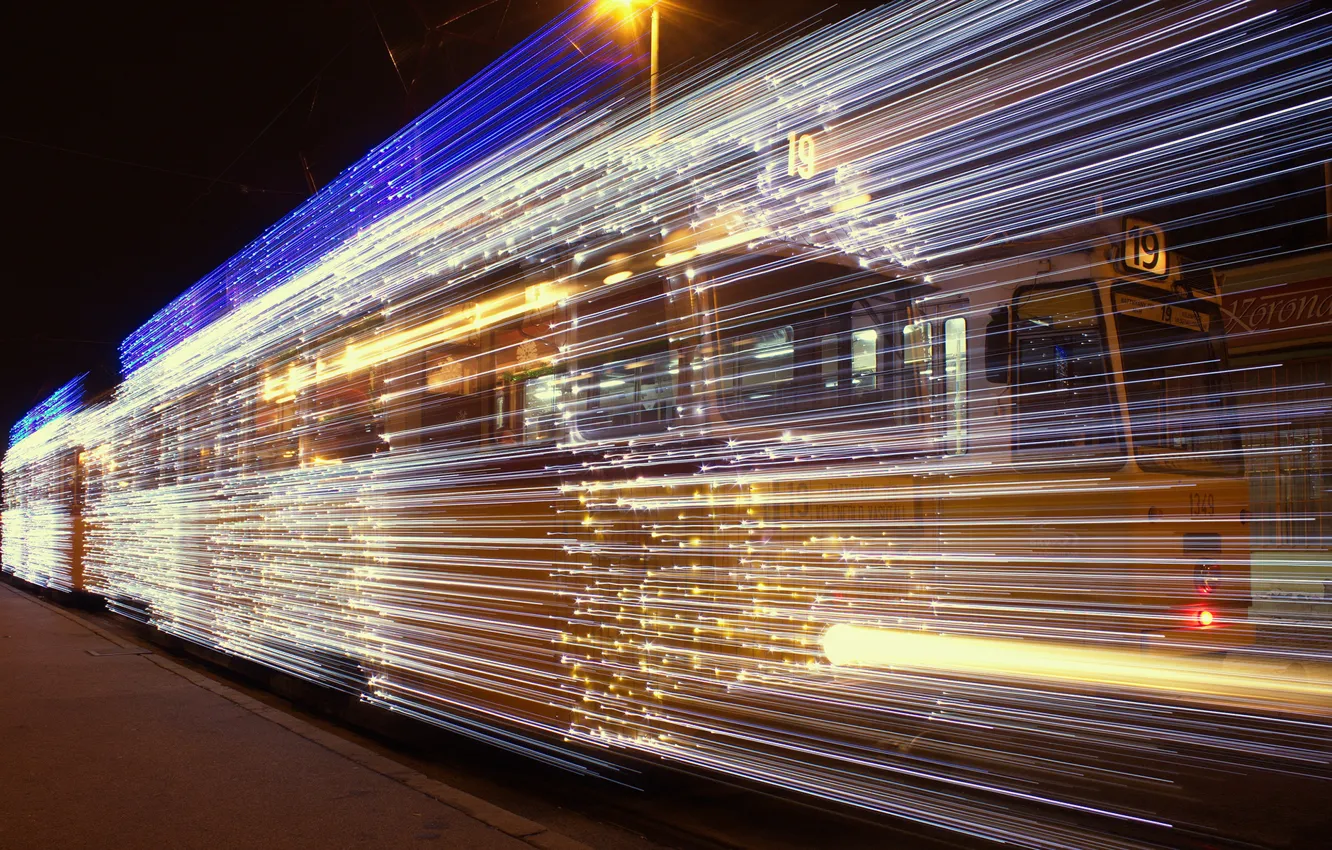 Фото обои light, christmas, tram, hungary