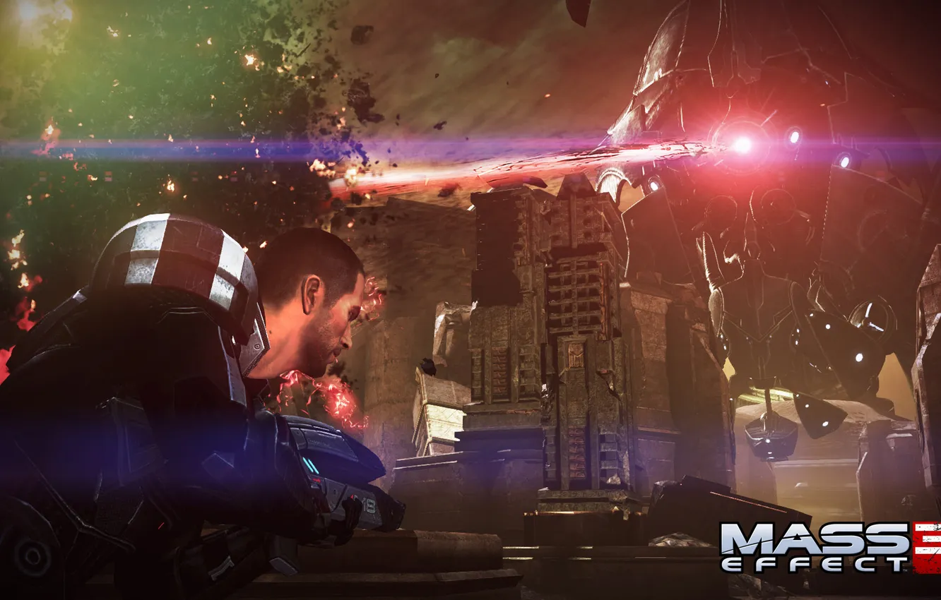 Фото обои Mass Effect, Шепард, Жнец, Лазер