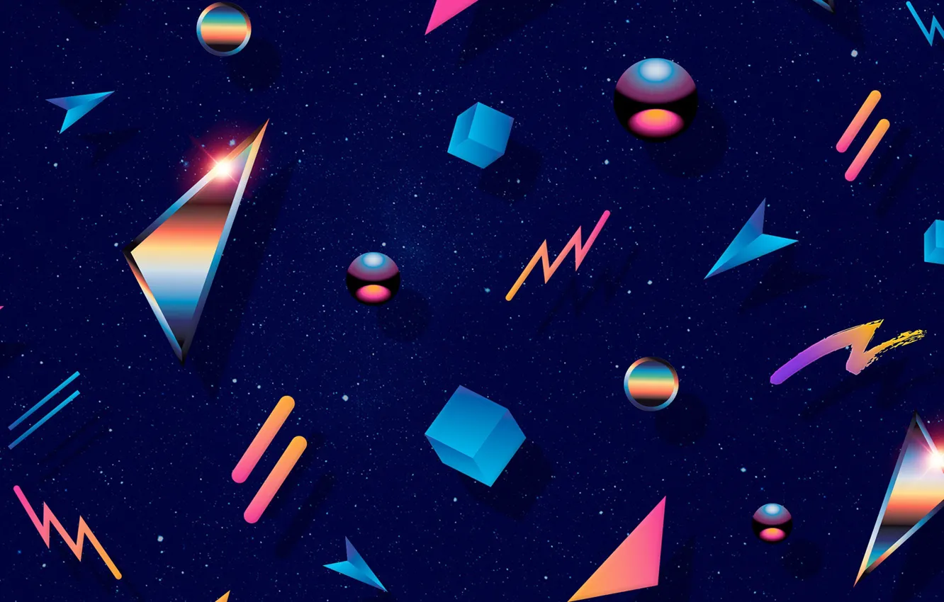 Фото обои космос, кубы, треугольники, 80s