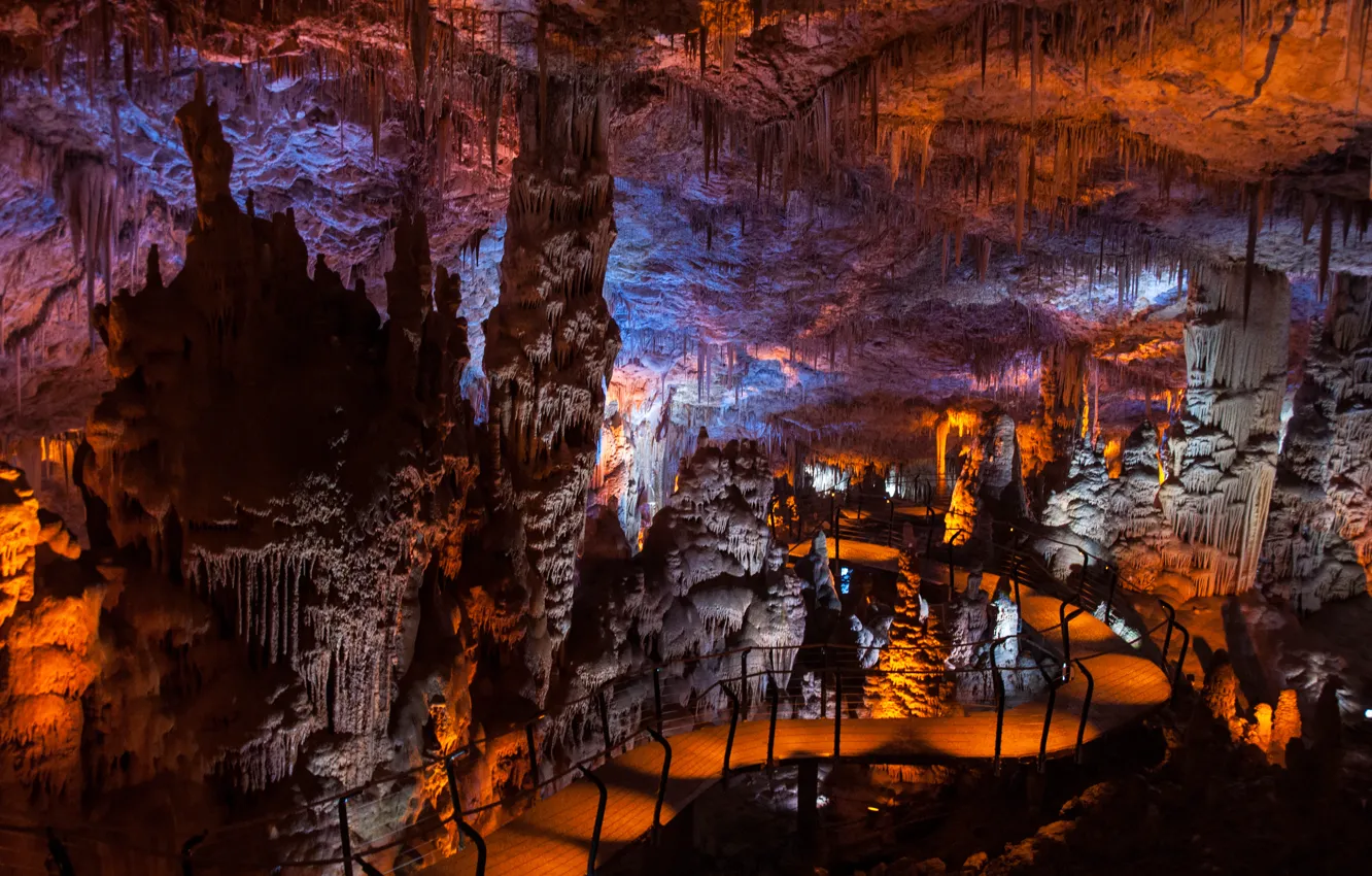 Фото обои дорога, цвета, свет, пещера, рельеф, подземелье, cave, сталагмиты