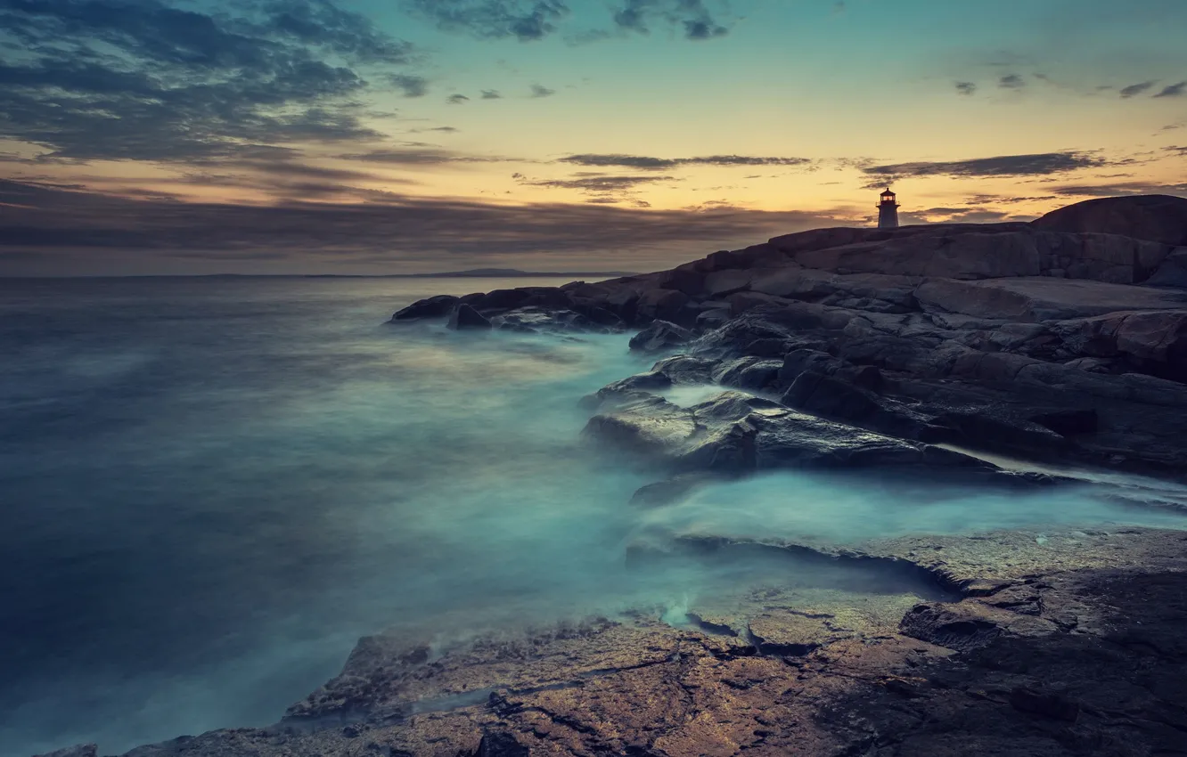 Фото обои Sony, Blue, Coast, Wallpaper, Ocean, Lighthouse, Fog, Stock