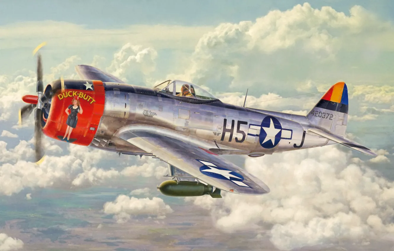 Фото обои aircraft, war, art, airplane, painting, aviation, ww2, american fighter
