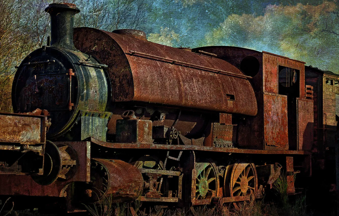 Фото обои поезд, паровоз, ржавчина, метал