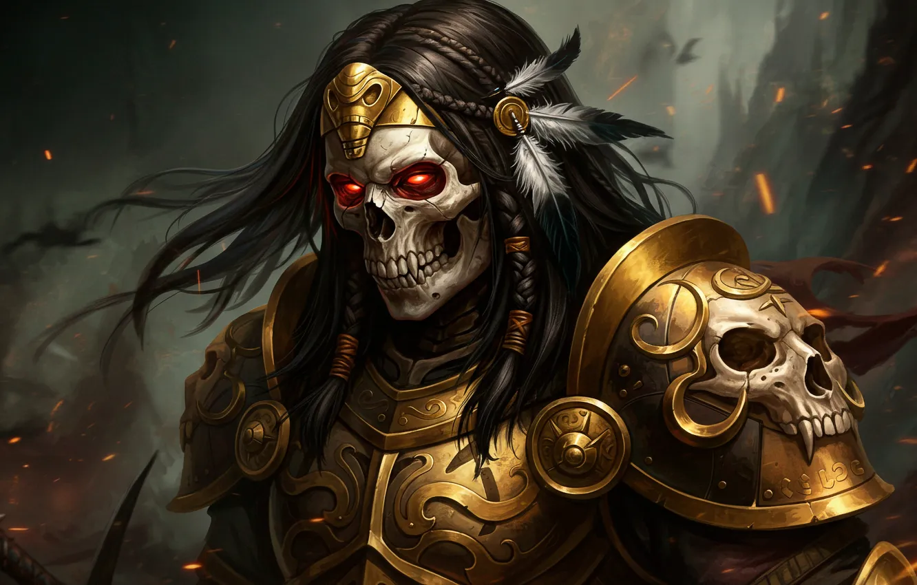 Фото обои обои, рисунок, череп, доспехи, воин, арт, wallpaper, skull