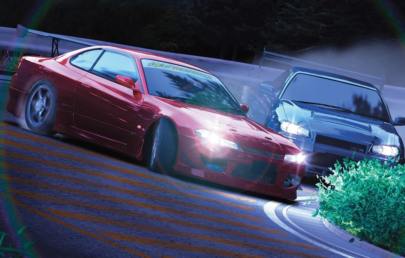 Фото обои Занос, Машины, light, Дрифт, Japan, Аниме, Drift, Cars