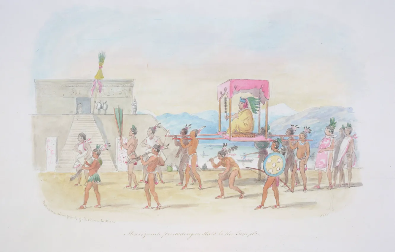 Фото обои C.H.S Watercolors, Montezuma proceeding, in state to the temple