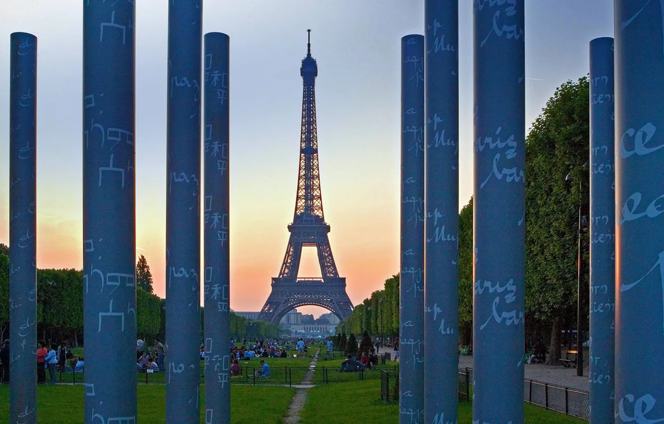 Фото обои Франция, Париж, Эйфелева башня, Стена мира
