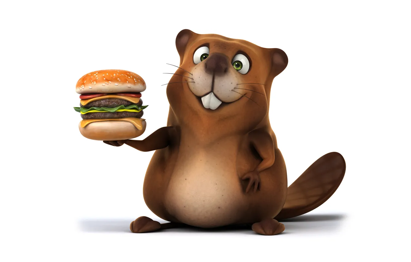 Фото обои character, funny, бобр, hamburger, beaver