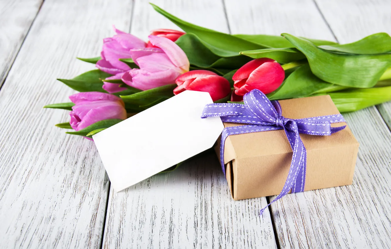 Фото обои цветы, подарок, букет, colorful, тюльпаны, pink, flowers, tulips