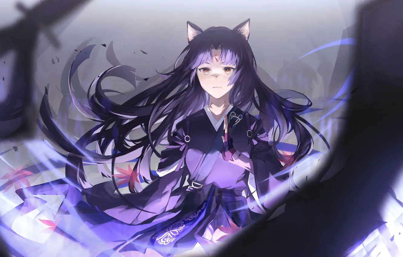 Фото обои листья, девушка, ушки, Saga, Arknights